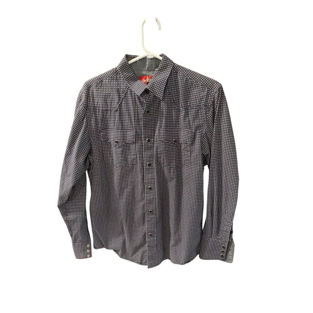 Rodeo Clothing Mens Size Medium Long Sleeve Button Up Shirt Pearl Snap Navy Blue